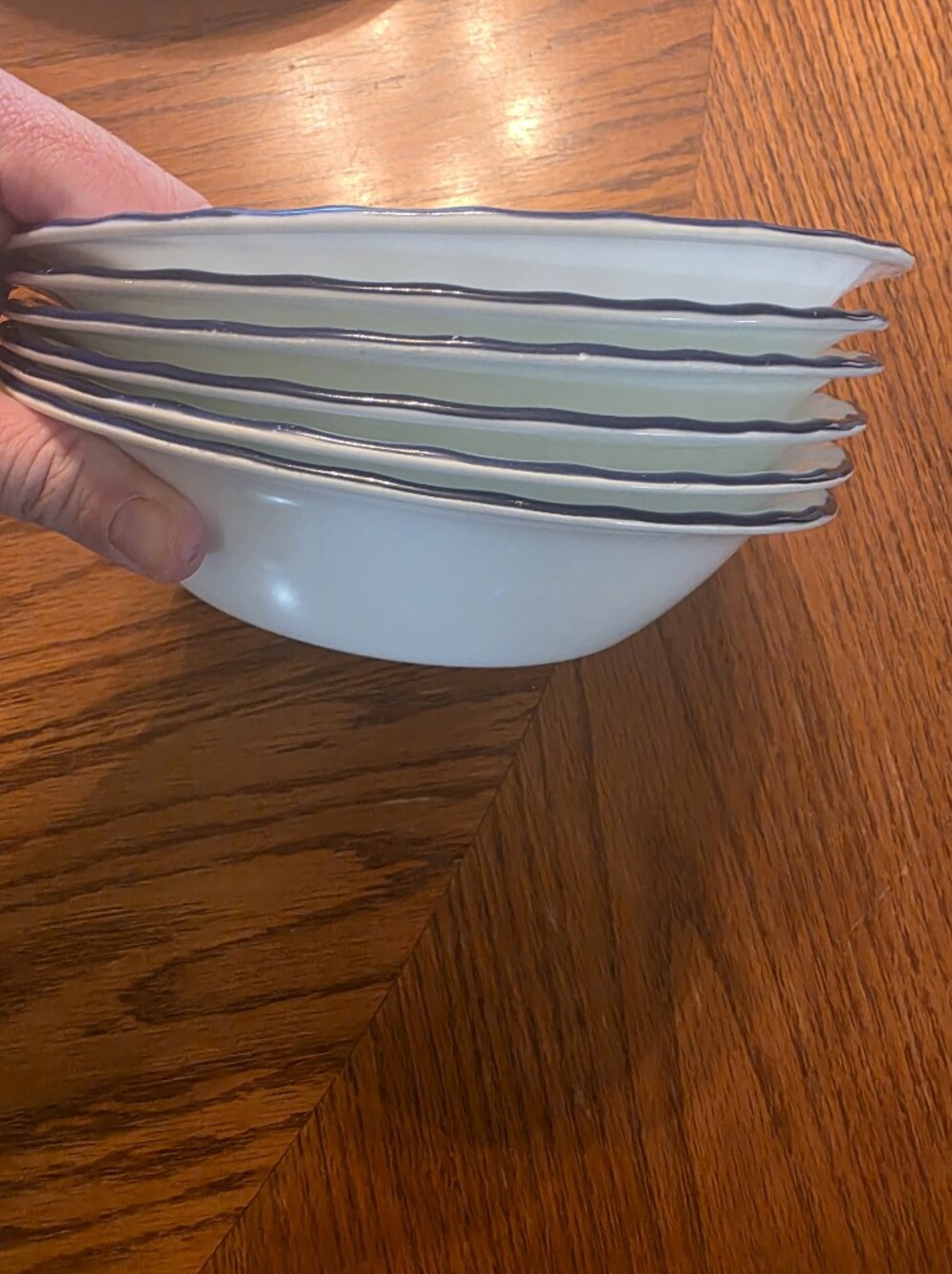 Vintage Corelle "Blue Fluer" White Dining Bowls with Silver Rim - Set of 6